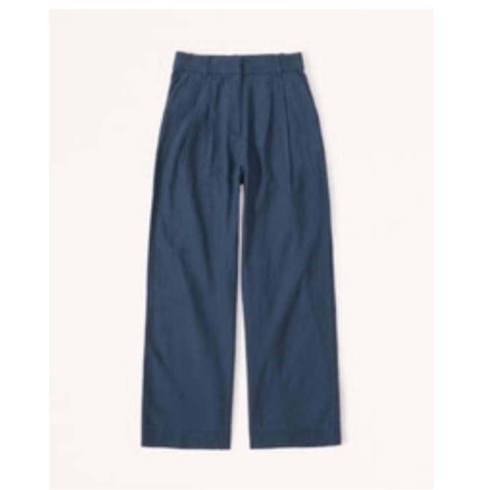NWT ABERCROMBIE & FITCH LINEN TAILORED WIDE LEG PANT TRUE NAVY BLUE SMALL SHORT - Picture 2 of 5